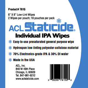 ACL 7615 Individual Isopropil Alcohol (IPA) Wipes 6X6 Low Lint
